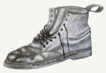 Pencil drawing of an old Doc Martin boot